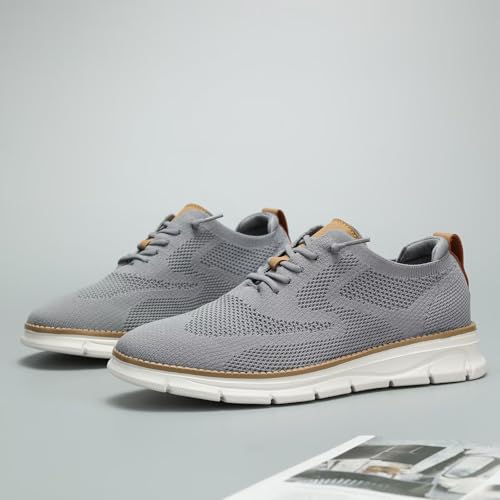Image of Mens Casual Dress Shoes Fashion Mesh Oxfords Business Walking Work Sneakers Comfortable Lightweight Soft Sole Grey