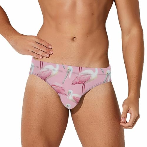Roseate Spoonbill Pattern Mens Swim Briefs Sexy Bikini Swimwear Bathing Suits Trunks