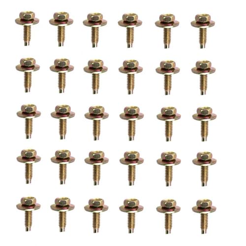 30PCS 1/4”-20 x 7/8” Hex Head Body Bolts with Free-Spinning Washer, Zinc Yellow Plated Sems Bolts with Dog Point, Compatible with Ford 57030-S36, Corrosion-Resistant Body Panel Fasteners