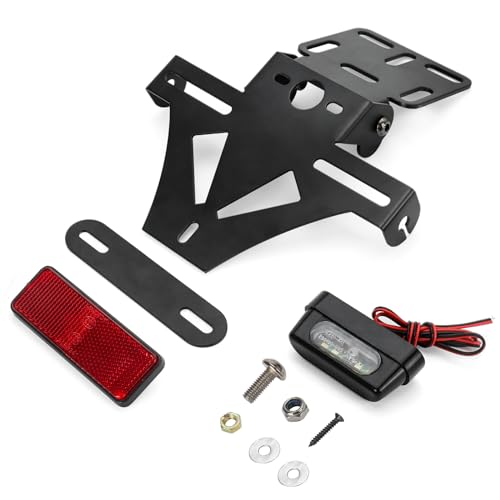 Universal Kennzeichenhalter - Motorrad Kennzeichenhalter - Nummernschildhalterung Motorrad Einstellbare Lizenz Halterung mit Kennzeichenbeleuchtung für Den Meisten Motorradmodellen