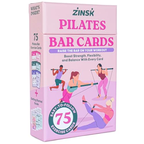 Zinsk 75 Pilates Bar Exercise Cards Create Home Workouts that Sculpt and Tone 3 x 5 Cards with Full Instructions Includes Getting Started Pamphlet with 8 Pre-Made Routines