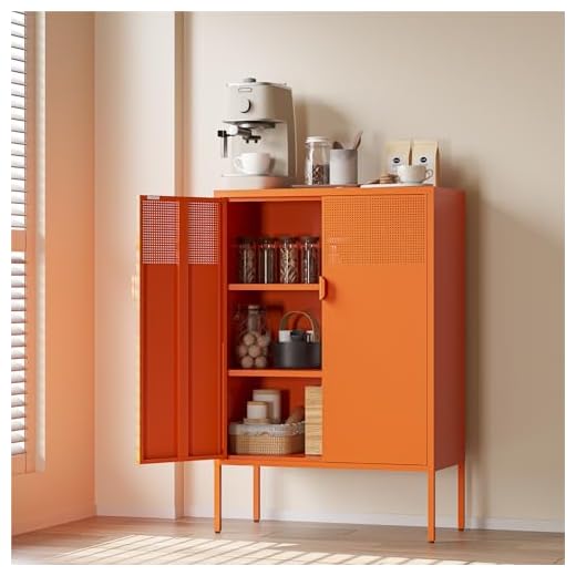 Vibrant Orange Metal Storage Cabinet for Home
