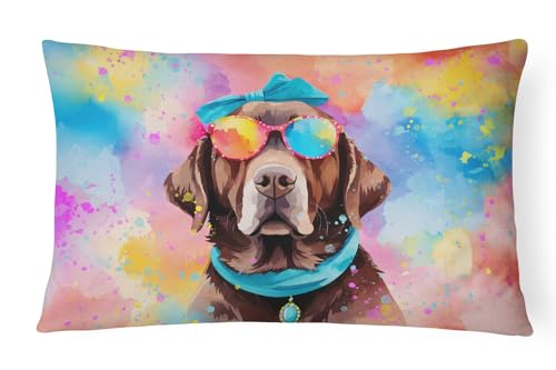 Caroline's Treasures DAC2525PW1216 Chocolate Labrador Hippie Dawg Fabric Decorative Pillow Machine Washable, Indoor Outdoor Decorative Pillow for Couch, Bed or Patio, 12HX16W