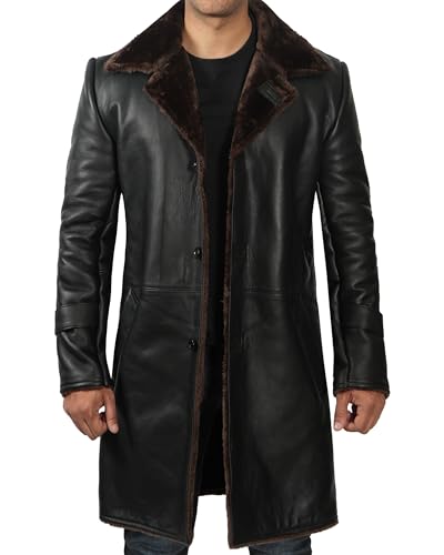 Blingsoul Black Trench Coat Men - Winter Shearling Long Leather Jackets For Men2
