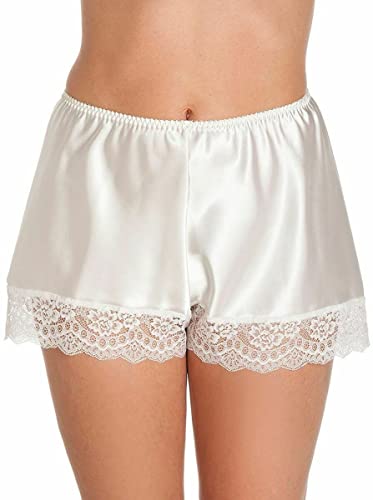 Image of Ladies Satin French Knickers Briefs Lace Trim Retro Plus Sizes (18/20, Ivory)