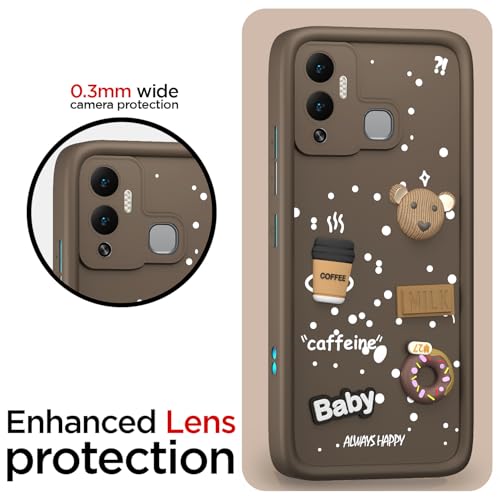 Image of Pikkme Back Cover for Infinix Hot 12 Play | 3D Bear Silicone Cute & Fun Coffee Cartoon | Full Body Protection Bumper Case (Brown)