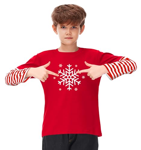 Image of Remimi Unisex Kids Christmas Long Sleeve Shirt Xmas Print Stripe Shirts 2-12 Years