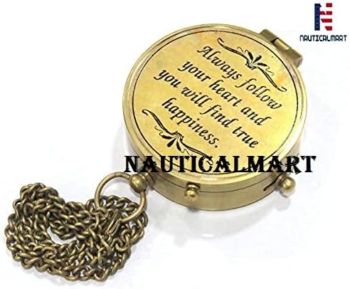 NauticalMart Brass Compass (Second Star to The Right J. M. Barrie, Peter Pan Engraved Brass Compass with Leather Case)
