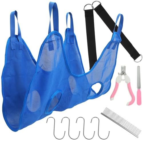LEDMOMO 1 セット ペットグルーミングハンモック 便利なペットの爪切り プロのグルーミングハンモック プロのグルーミングカッター 家庭用グルーミングコーム ポリエステルメッシュ Blue