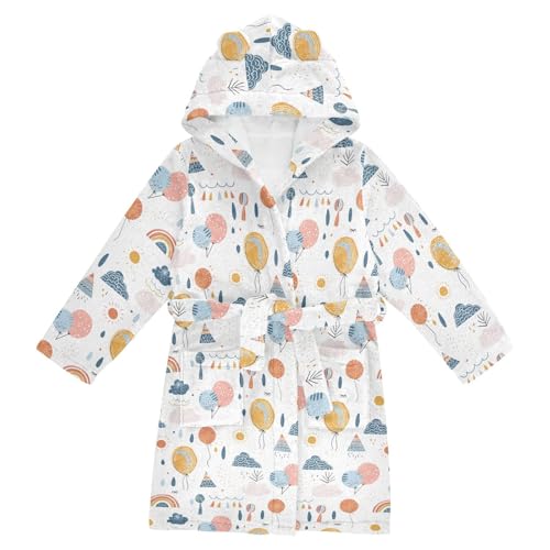 Amooorous Hand-drawn Minimalist Rainbow Hot Air Balloon Cartoon Kids Bath Robes Girls Child Bathrobe pijamas para ninos de 10 anos, Hand-drawn minimalist rainbow hot air balloon cartoon, 7-9 Years