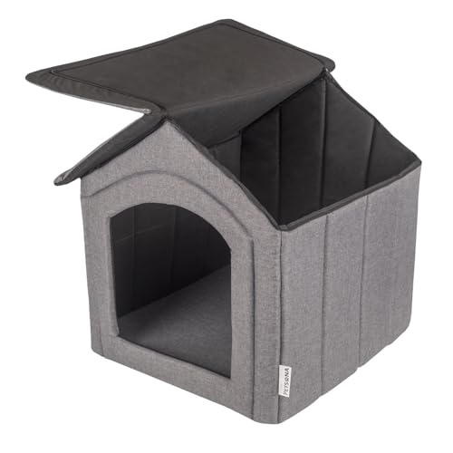 Petsona Hundehöhle Hundehütte Faltbare Mit Herausnehmbarem Dach Hundehaus Hundebett Katzenbett Haustierbett Schlafplatz Größe XL, Grau