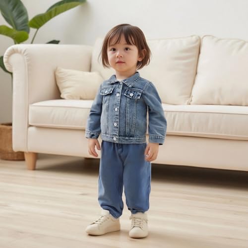 Little Girl Denim Jacket Back Letter Print Collared Long Sleeve Button-up Big Sister Jeans Coat Fall Winter Jackets2