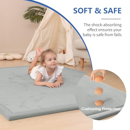 Image of Baby Play Mat for Floor,1.3 inch Thick Memory foam Tummy Time Mat,Water Repellent Soft Velvet Nursery Rug,Extra Large Non Slip for Crawling,Toddlers,Infants,kids,Tatami Style for Living Room(Light Grey)