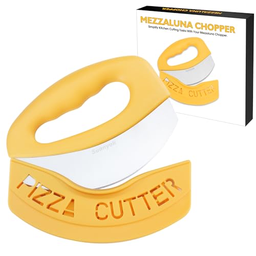 Image of Suanyok Pizza Cutter Stainless Steel Rocker Blade with Cover(Yellow) | Dishwasher Safe,Super Sharp,Multi Function Kitchen Tool,Food Chopper