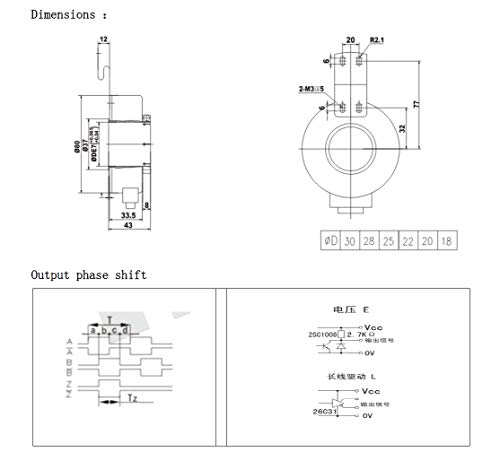 80mm Outer Diameter 30mm Aperture 5V to 26V Supply Hollow Shaft Rotary Encoder 1000P/R NPN Output