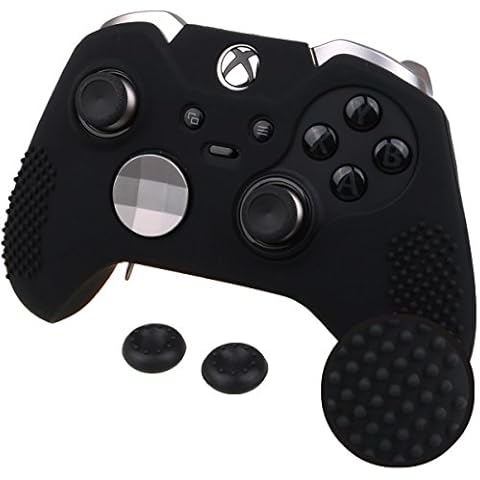 Pandaren® STUDDED silicone cover skin anti-slip for Both Xbox One Elite & Standard controller x 1(black) + thumb grips x 2 Cover