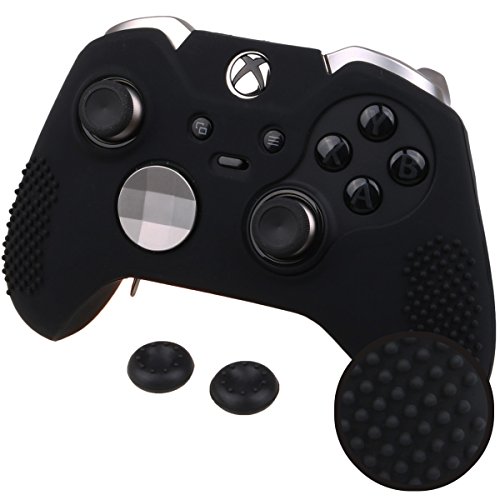 Pandarenu00ae STUDDED peau de Housses Coque de silicone anti-dérapant pour les deux Xbox One Elite & Standard Manette x 1 (noir) + thumb grip pouce poignées x 2
