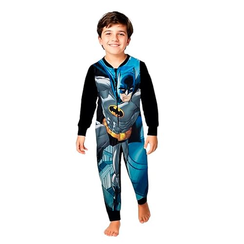 United Labels DC Comics Batman Jumpsuit für Jungen, Schwarz, 122-128, Fleece Overall Langarm, Einteiler Schlafanzug, Kuschelanzug für Kinder