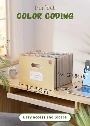 Organizador de arquivos sanfonados, pastas expansíveis de palha de trigo com 12 bolsos, parte superi