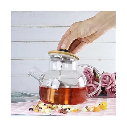 Théière infuseur en acier inoxydable au design transparent et finitions bambou
