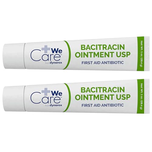 Dynarex Bacitracin Topical Ointment USP - First Response Wound Care Supplies for Minor Cuts, Scrapes & Burns - Helps Keep Wounds Clean - 2 Count, 1 oz. Tubes