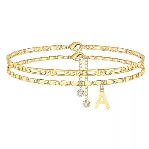 Snogisa Ankle Bracelet Set for Women, Gold Boho Bead Adjustable Anklet,Summer Fashion Gifts, Hawaiian Beach cute Foot Jewelry (Golden letter a)