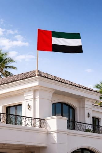 UAE National Flag with Wooden Pole Premium Cotton Flag for Outdoor & Indoor Display