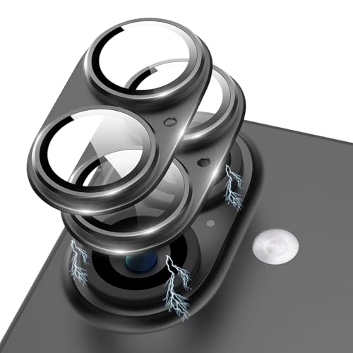Image of Titanium Camera Lens Protector for iPhone 17 & iPhone 16 & 16 Plus Black 9H Tempered Glass, Scratch & Drop Resistant Camera Cover HD Clear Anti-Fingerprint Case Friendly Easy Install Camera Protector