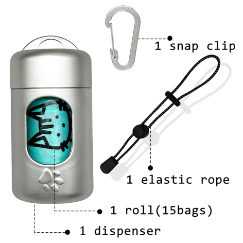 Image of Dog Poop Bag Dispenser for Leash with Snap Clip, Skin-friendly Texture Waste Bag Holder for Dog Walks and Cats, Pets Litter Bag Container, Indoor & Outdoor Use (Metal Color, 1)