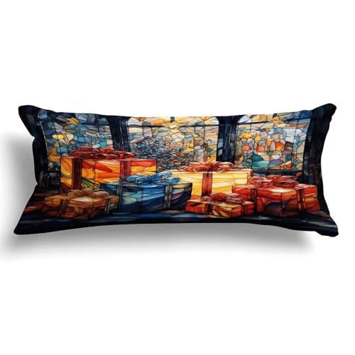 Long Pillow for Sleeping,Stained Glass Christmas Long Body Pillow with Zipper 20x54in,Decorative Rectangle Body Pillowcase Case for Bedding Bedroom Sofa Couch Home Decoration