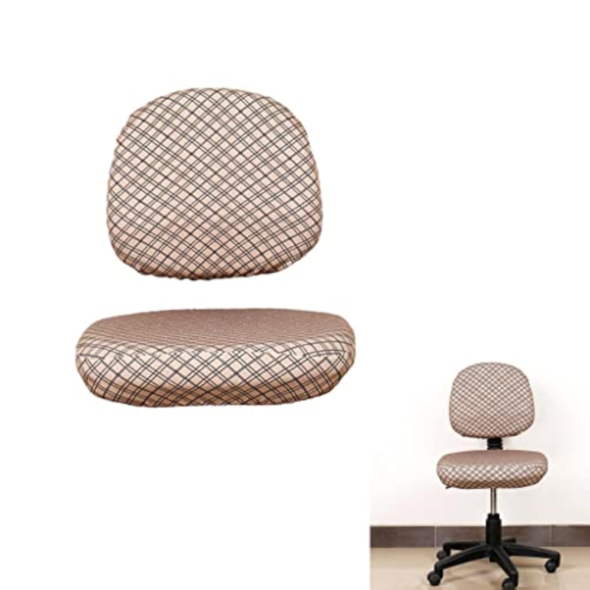 Elastic Office Computer Chair Cover, Grid Brown