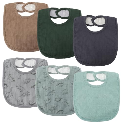 Image of Sea Zaela Muslin Baby Bibs 6 Pack Baby Bandana Drool Bibs Cotton for Baby Boys Girls, 6 Colors Set for Teething and Drooling Dinosaur B