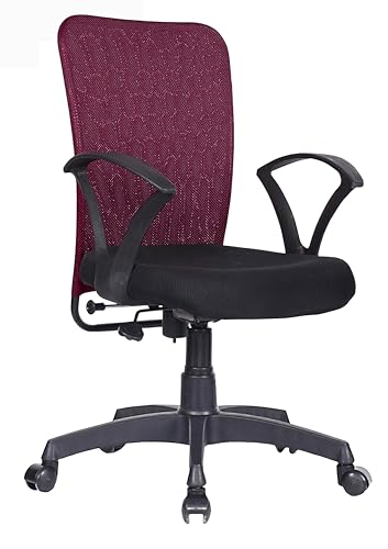 Image of Office Arm Chair with Metallic Frame, Mesh Back, Nylon Base, and Adjustable Handle, Cushion Fabric (Purple)