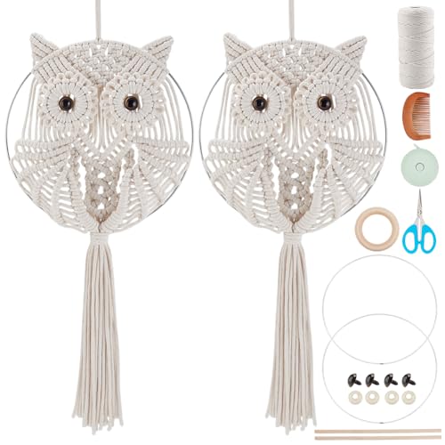 BEUNITONE Macrame Owl Kit for Adults Beginners Macrame Owl Wall Hanging Kit with Video Tutorial for Bedroom Cotton Rope Owl Decoration Wall Hallways Boho Decor Hand Woven Owl Macrame Wall Art