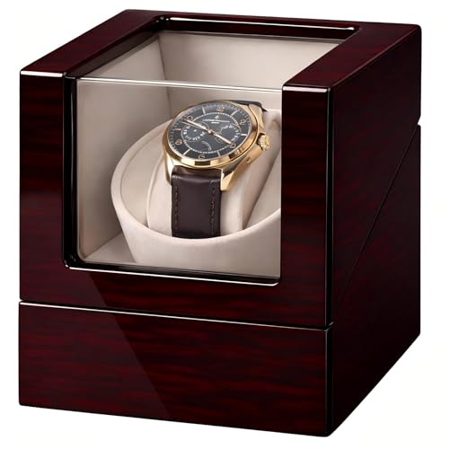 Arachvia Automatic Single Watch Winder Box for Rolex and Other Watches, Wooden Watch Case with Luxury Ebony Tone Piano Finish, Ultra Quiet Japanese Motor, Premium Watch Box for Men and Women
