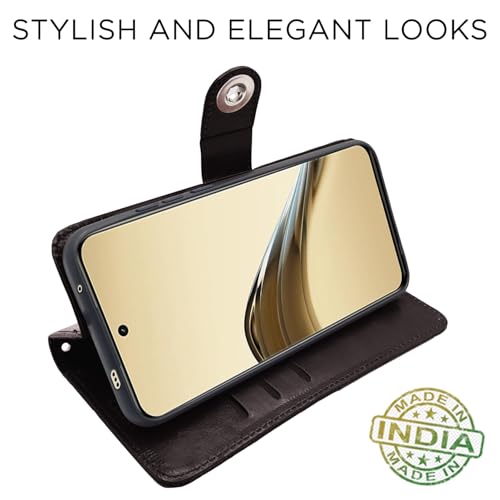 Image of Pikkme Flip Cover Leather Finish | Inside TPU with Card Pockets | Wallet Stand and Shock Proof | Complete Protection Button Flip Case for Realme 13 Pro 5G / Realme 13 Pro Plus 5G (Coffee)