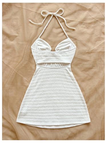 MakeMeChic Women's Textured Halter Dress Metal Starfish Backless Cut Out Summer Mini Dresses2