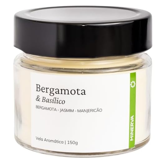 MINERVA - Vela Aromática Perfumada Aroma de Bergamota Basílico Manjericão Herbal 150g