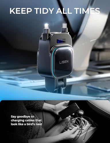LISEN for iPhone 17 Pro Max Retractable Car Charger[USB C Cable & L Cable], 96W 4 in 1 Fast Charging Retractable Car Charger Cigarette Adapter for iPhone 16 15 14 13 12,Samsung Galaxy S25 S24, Android image 5