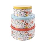 PHILPETY Decorative Flower Storage Box Rural Tin Gift Box Tinplate Candy Cookie Box Round Candy Storage Containers with Lids for Chocolate Candy Tea Coffee Cosmetics Jewelry Photos Gift Case 3Pcs