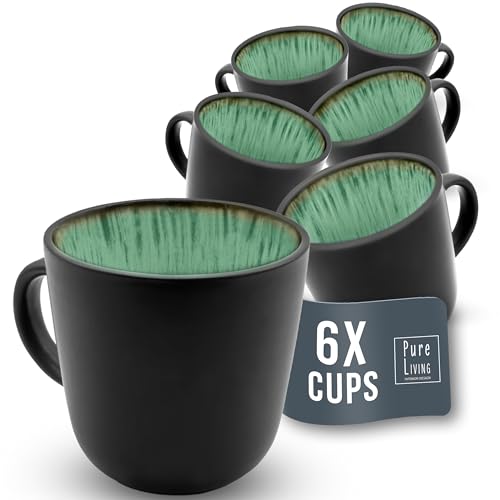 Ibiza Set of 6 Stoneware Mugs - Modern, Dishwasher, and Microwave-Safe - Stylish Coffee Mug Set - Coffee Cup - Cool Tea and Coffee Mug Set - Pure Living in Sage Green
