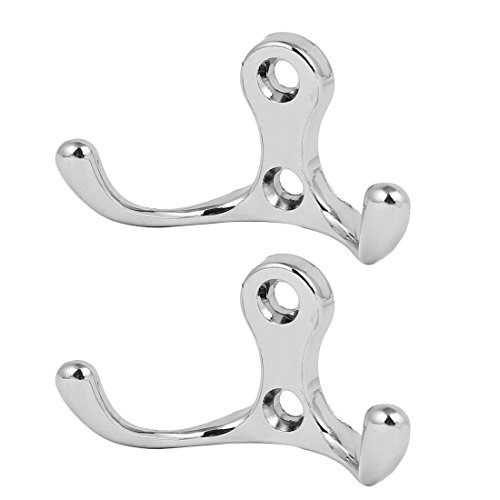 Image of uxcell Wardrobe Closet Zinc Alloy Double Hooks Wall Hanger Household Hardware 2pcs