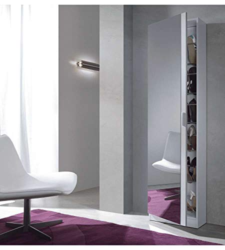 Habitdesign 007866BO Zapatero con Espejo, Color Blanco Brillo, 180x50x20 cm de Fondo, Madera (Rock)