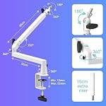 Microphone Boom Arm, Low Profile Mic Arm Professional Adjustable Solid Desk Mount Clamp,Cable Management Microphone Arm Stand for Podcast Streaming Gaming Studio Mic Stand White
