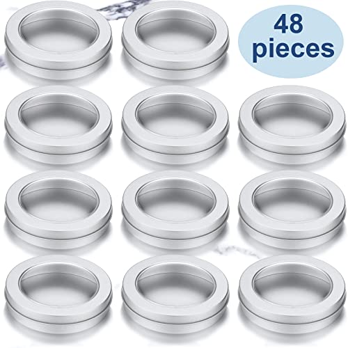 TecUnite 48 Pcs 4 oz Metal Tin Cans Small Round Tin Container Cans with Clear Lid Spice for Kitchen Office Home Candle Storage Cosmetic Sample Travel Salve Cream by TecUnite - Used condition - Image 2