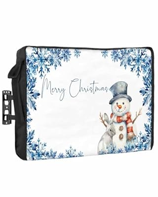 DecorLovee Outdoor TV Cover 80 to 85 Inches Weatherproof & Waterproof, Blue Snowman Christmas Outdoor TV Enclosure with Remote Control Pocket, Xmas Snowflake Blue TV Screen Protectors for Outside TV