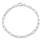 Women's Paperclip Chain Bracelet - Italian 925 sterling silver bracelets for Women - pulseras para mujer - 3.5mm - Unisex Design - Sterling Silver 925, Rose Gold Plated, Yellow Gold Plated - Classic Link bracelet (Solid Paperclip Style - Silver - 7.5in)