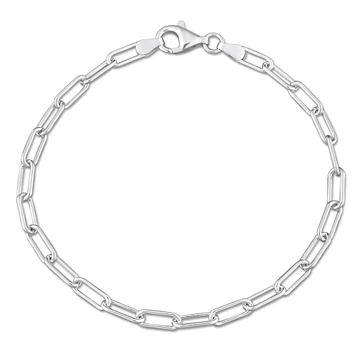 Women's Paperclip Chain Bracelet - Italian 925 sterling silver bracelets for Women - pulseras para mujer - 3.5mm - Unisex Design - Sterling Silver 925, Rose Gold Plated, Yellow Gold Plated - Classic Link bracelet (Solid Paperclip Style - Silver - 7.5in)