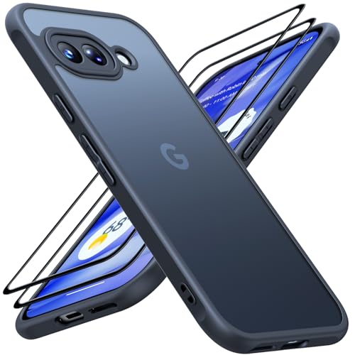 JAME for Google Pixel 9A Case Slim Fit Pixel 9A Case with [2 Pack] Screen Protectors Translucent Matte Shockproof Protective Case for Google 9a Black