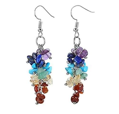Boucles d'oreilles plaqué argent fait main gravier arc-en-ciel bohème